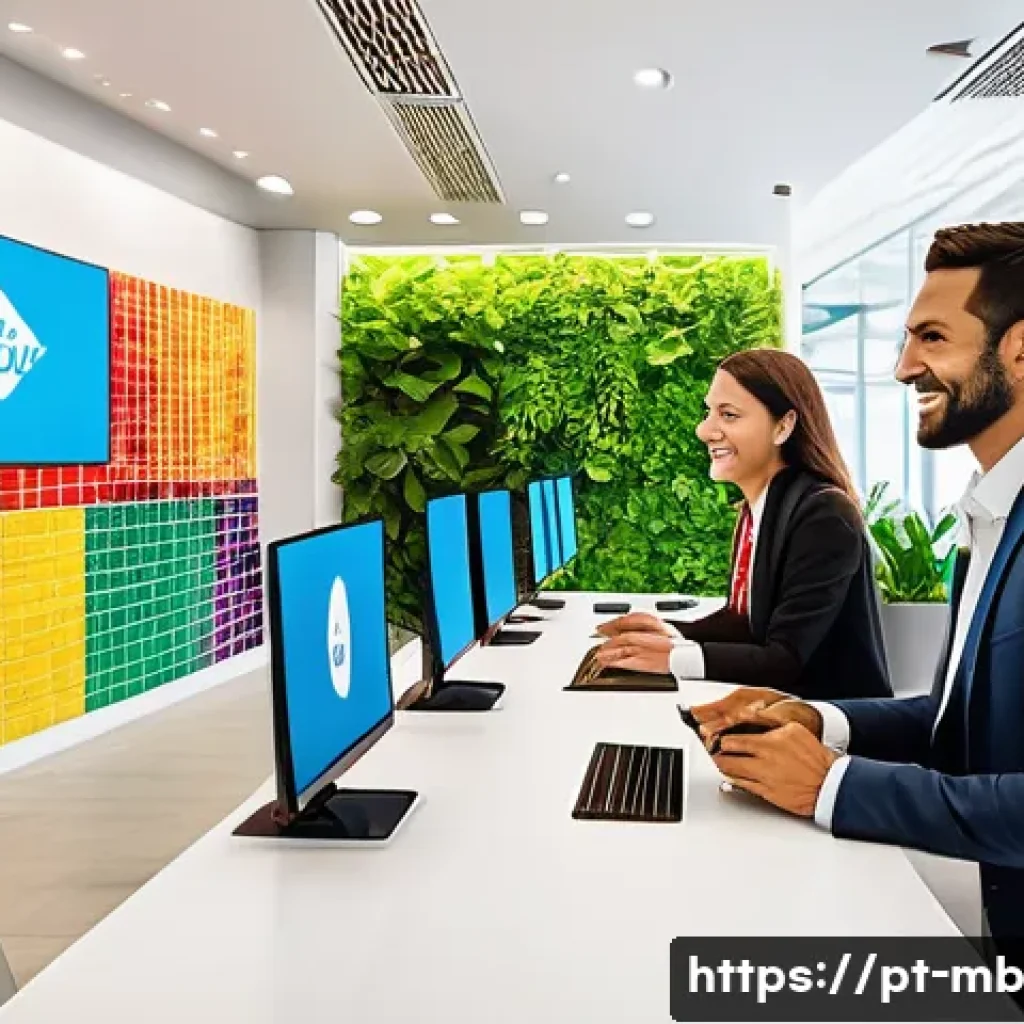 고객 피드백 활용법 - A modern Brazilian customer service center with diverse professionals actively engaging with custome...