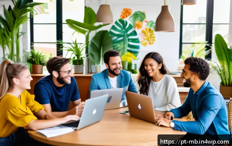 브랜드 인플루언서 활용하기 - A vibrant digital marketing workspace featuring a diverse team of content creators and brand manager...