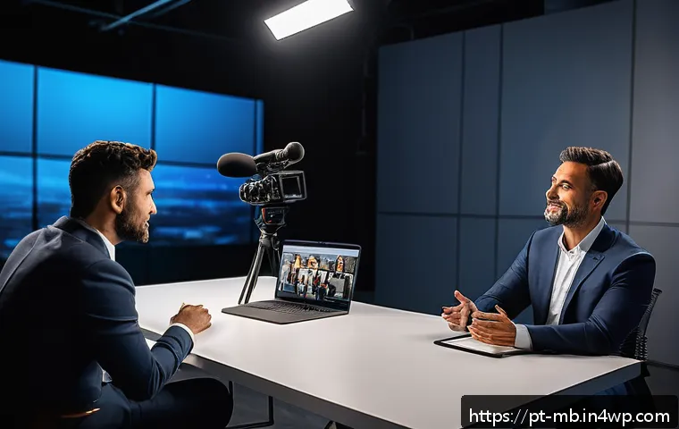 전문가 인터뷰로 신뢰성 높이기 - A professional digital content creator conducting an in-depth interview with a recognized expert in ...