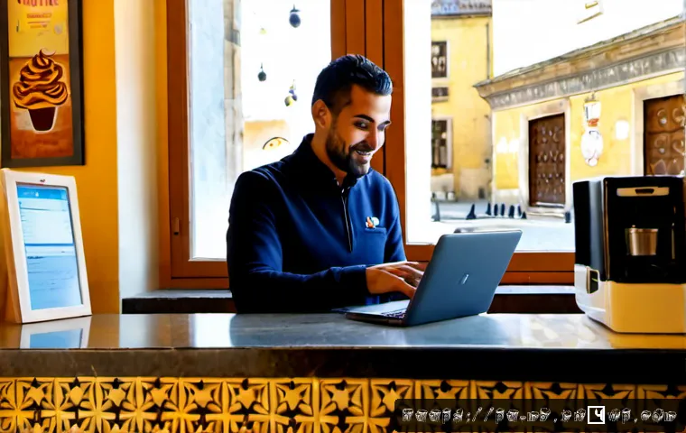 Home 30 업종별 온라인 명성 관리 전략 - Photorealistic Portuguese neighborhood restaurant owner in Lisbon reviewing customer feedback on a l...